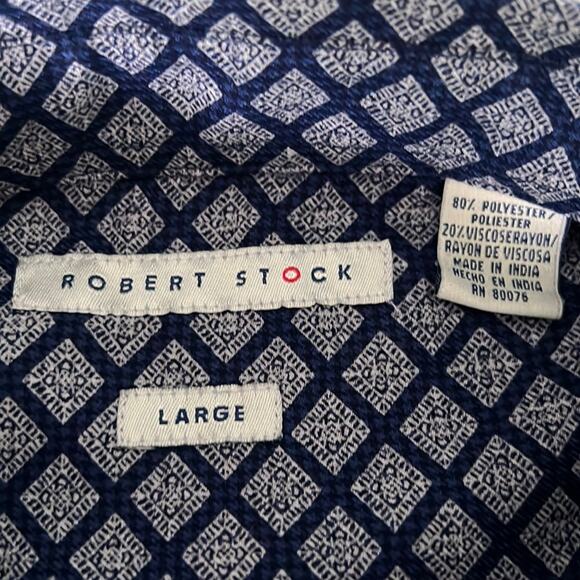 Robert Stock Mens L Blue/Navy Patterned Check Button Front Shirt - Picture 3 of 10